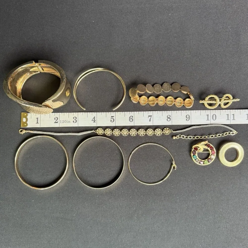 Gold Tone Jewelry Lot Vintage -Now Costume Necklaces Cuff Bracelet Earring Rings